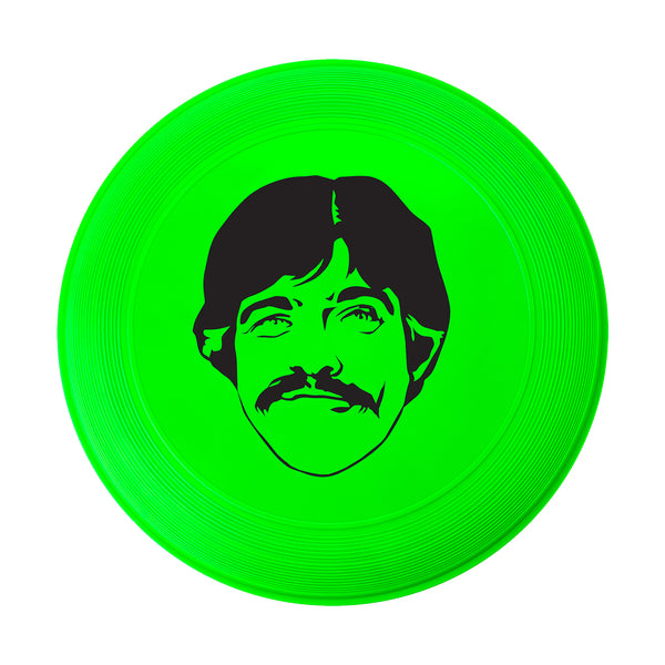 Neon Green Frisbee featuring a bright green disc with man’s silhouette portrait