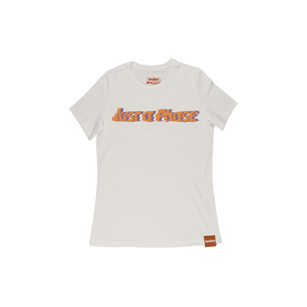White Just a Phase Natural Girl Tee featuring orange text on the front